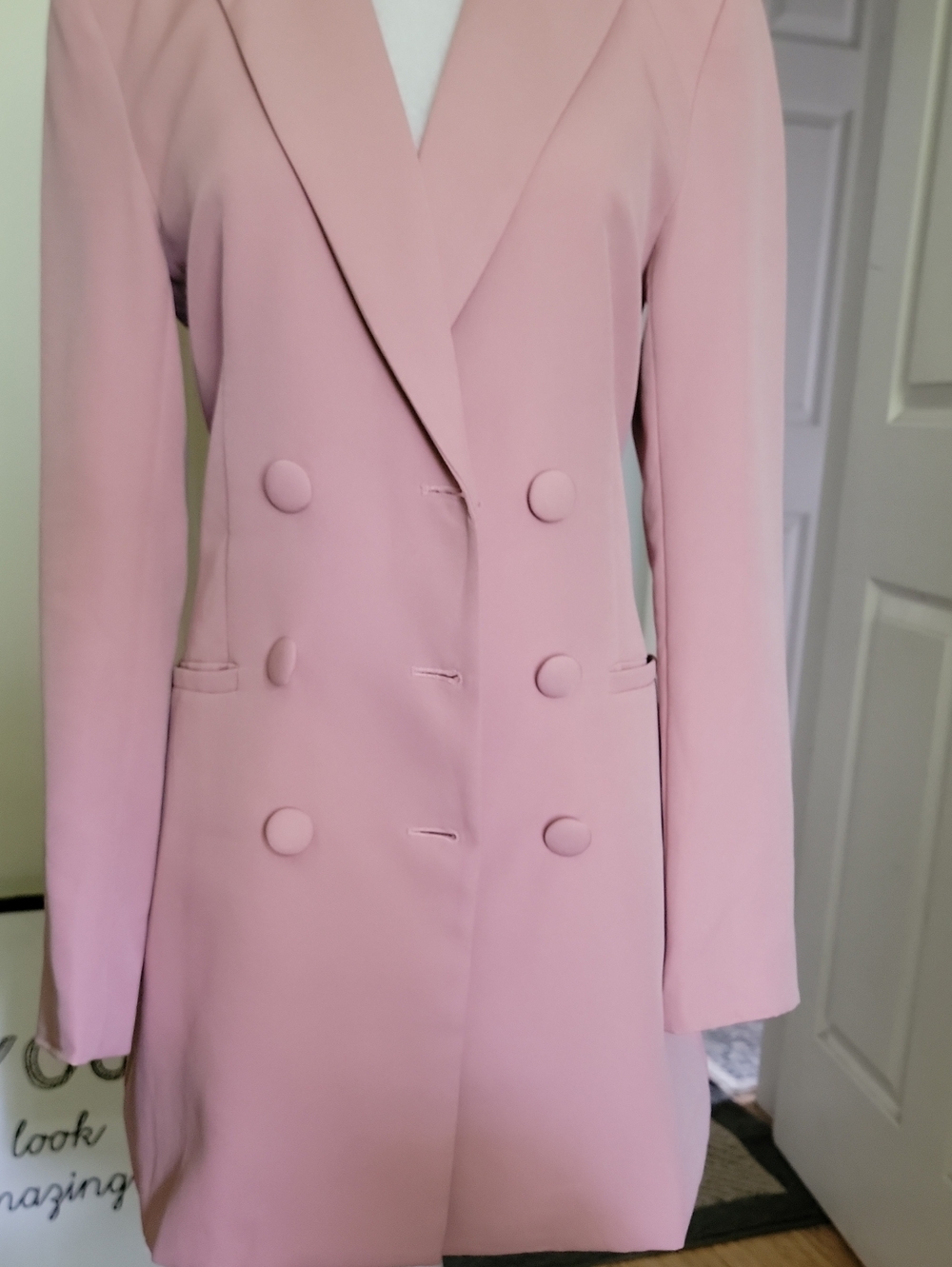 Amazing lace Size Sm. Double-Breasted Blush Pink Women's Blazer Coat - Picture 9 of 12